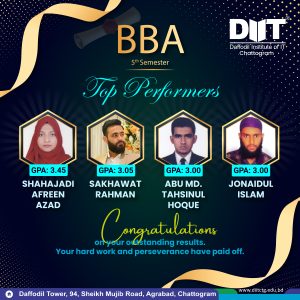 🎉 Congratulations to Our BBA 5th Semester Stars! 🌟 We’re proud to celebrate the outstanding academic results of our brilliant BBA 5th semester students at Daffodil Institute of IT, Chattogram. Your dedication, hard work, and passion for excellence truly shine. Keep rising, keep achieving! #BBAResults2025 #OutstandingPerformance #DIITChattogram #AcademicExcellence #FutureBusinessLeaders #BBA5thSemesterSuccess #EducationThatEmpowers #SuccessStory #ResultCelebration #DaffodilPride
