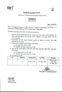 BBA 1st semester form fill-up will be started from 5th May 2026 and continued till 12th May 2026.
