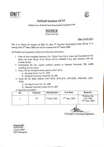 DIIT Chattogram Notice BBA 4th semester form fill-up Daffodil Institute of IT exam notice National University BBA form fill up 2026 BBA retake improvement rules DIIT